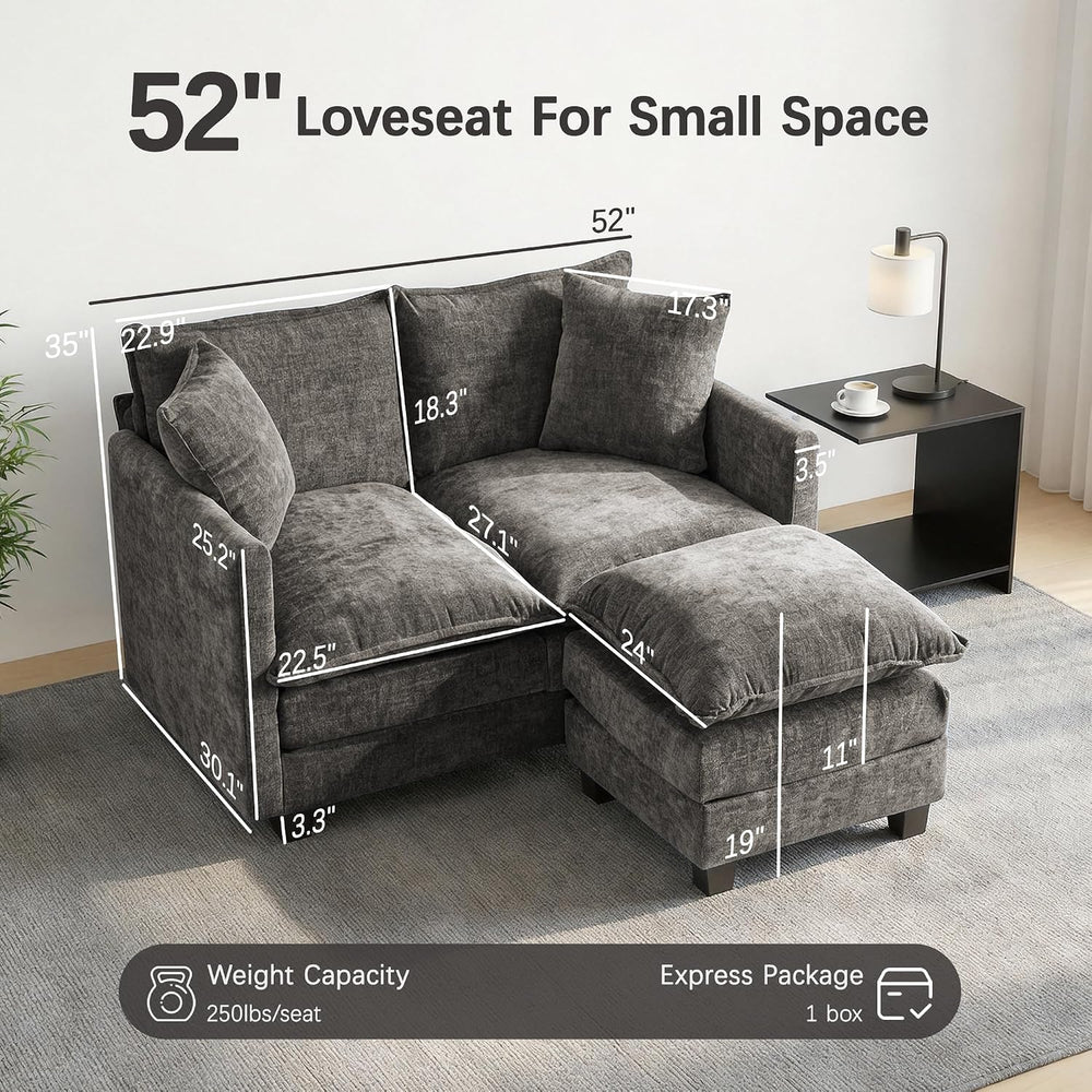 52'' Loveseat Sofa with Ottoman,Cloud Sofa Couch for Living Room | 27...
