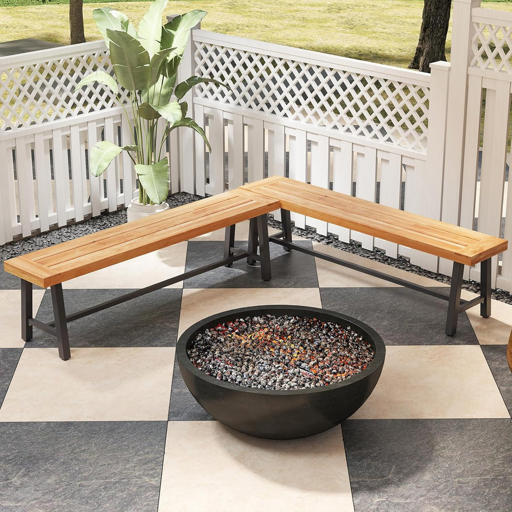 Byroce 63” Acacia Wood Entryway Bench, Rustic Dining Bench with 3-Person Thic...