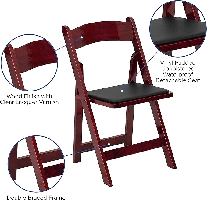 Flash Furniture 2 Pack HERCULES Series Mahogany Wood Folding Chair with Vinyl...