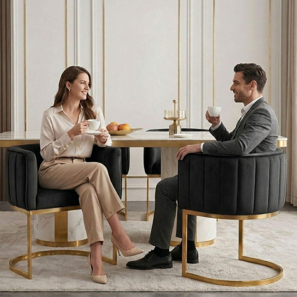 Hyfirm Black and Gold Barrel Dining Room Chairs Set of 4, Modern Velvet Uphol...