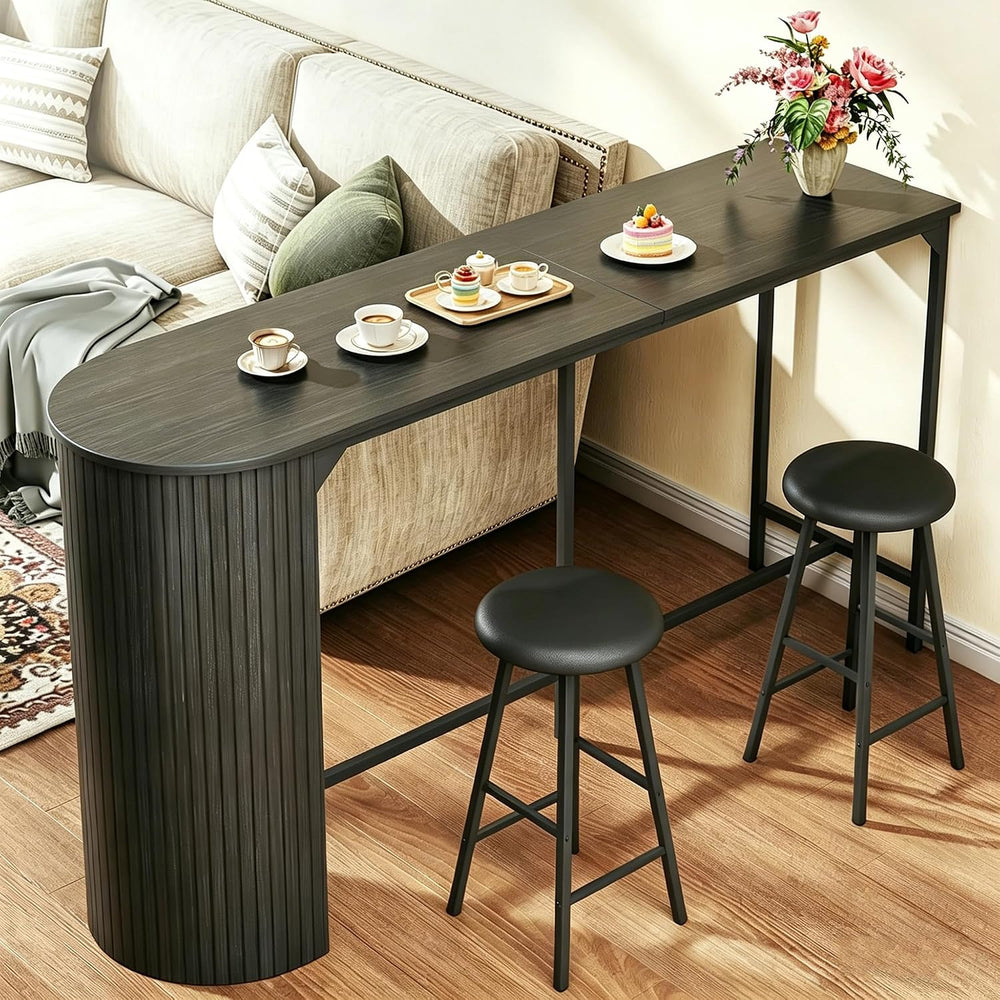 Fluted Bar Table and Chairs Set, 55'' Long Bar Tables with 2 Stools, ...
