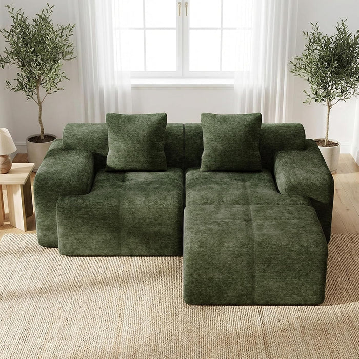 Modular Loveseat Couch with Ottoman, 60" Deep Seat Boneless Sofa