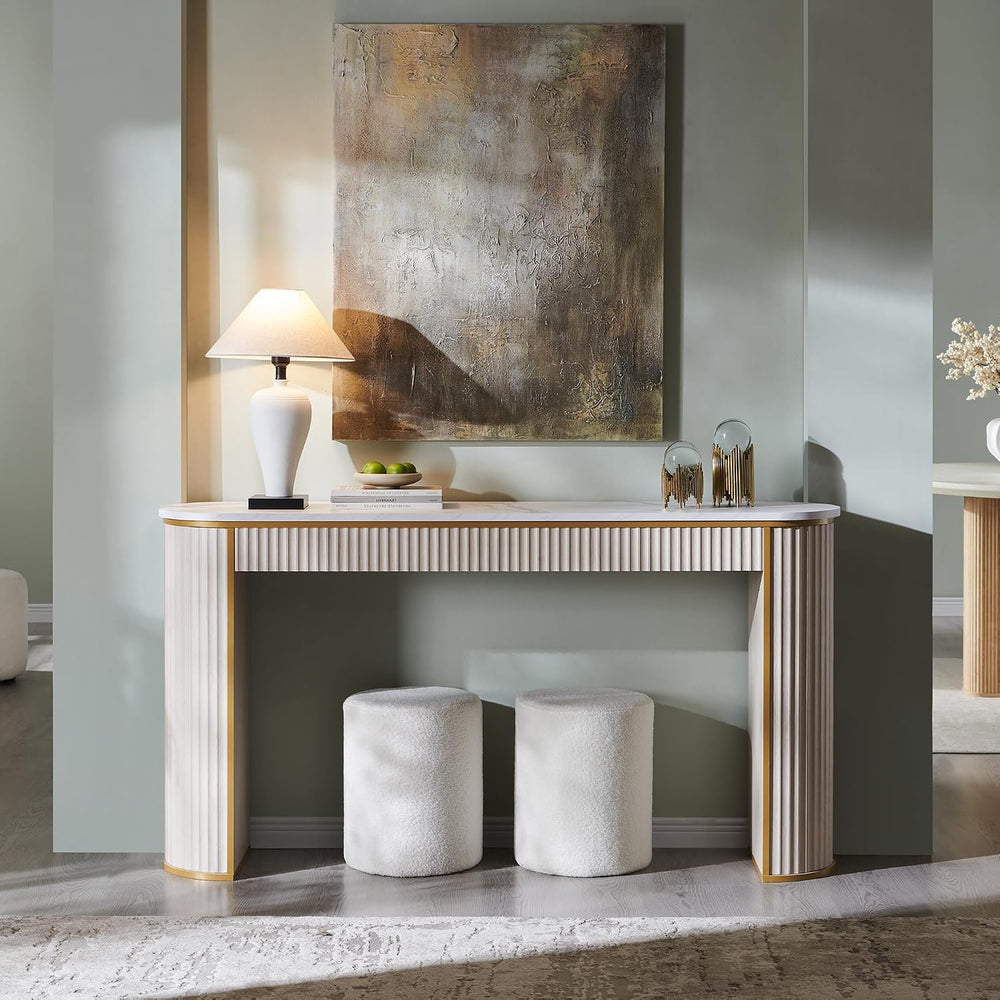 OKD 63-Inch Fluted Console Table, Narrow Entryway Table, White Alder | Modern...