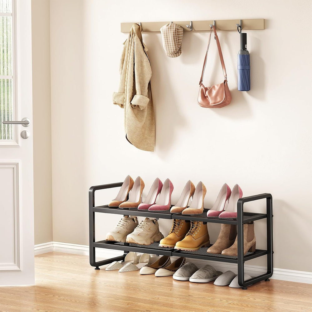 SAYZH Expandable Shoe Rack for Closet, Adjustable Metal Shoe Organizer with S...