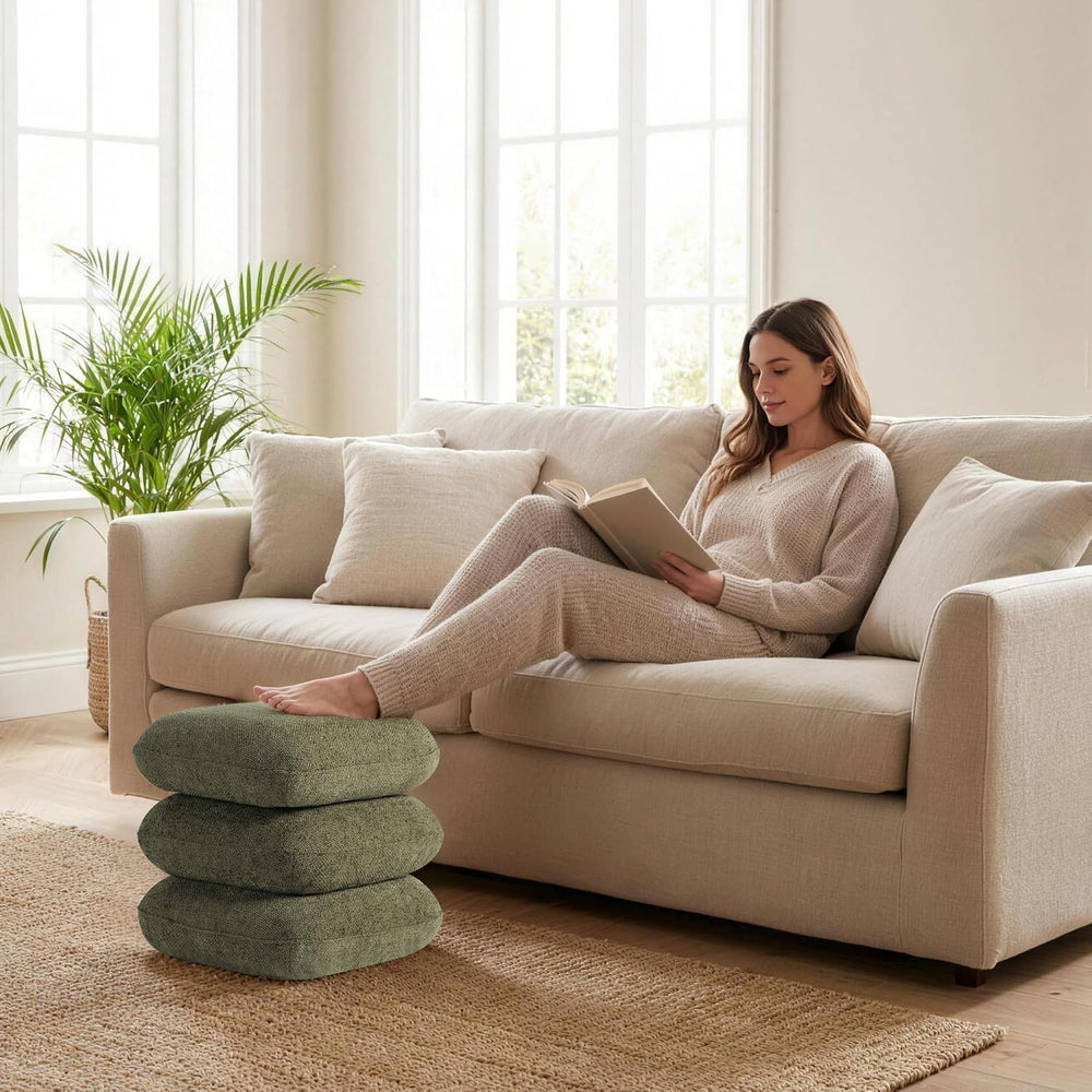 Get Set Style 360° Swivel Linen Ottoman, Modern Upholstered Foot Stool, Multi...