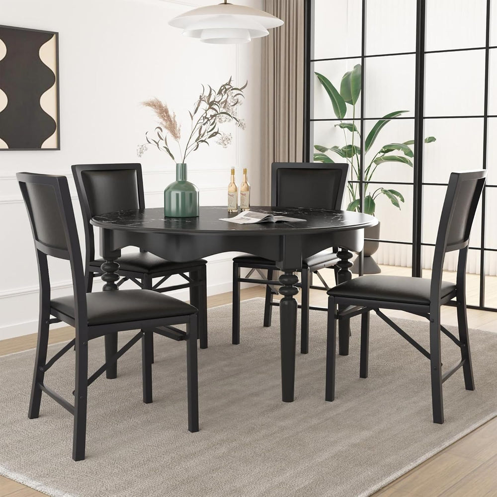 VECELO Folding Dining Chairs Set of 4, Metal Padded Foldable Seating with Com...