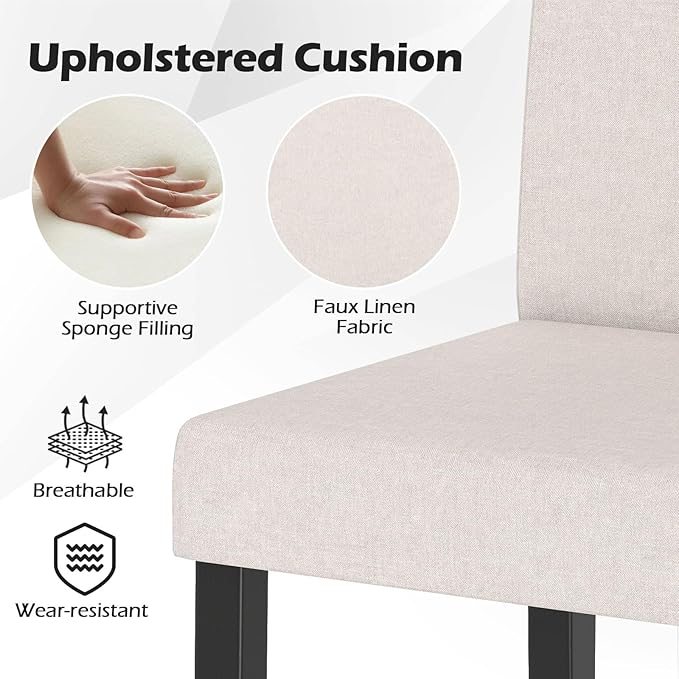 COSTWAY Fabric Armless Dining Chairs Set of 2, Upholstered Kitchen Side Chair...