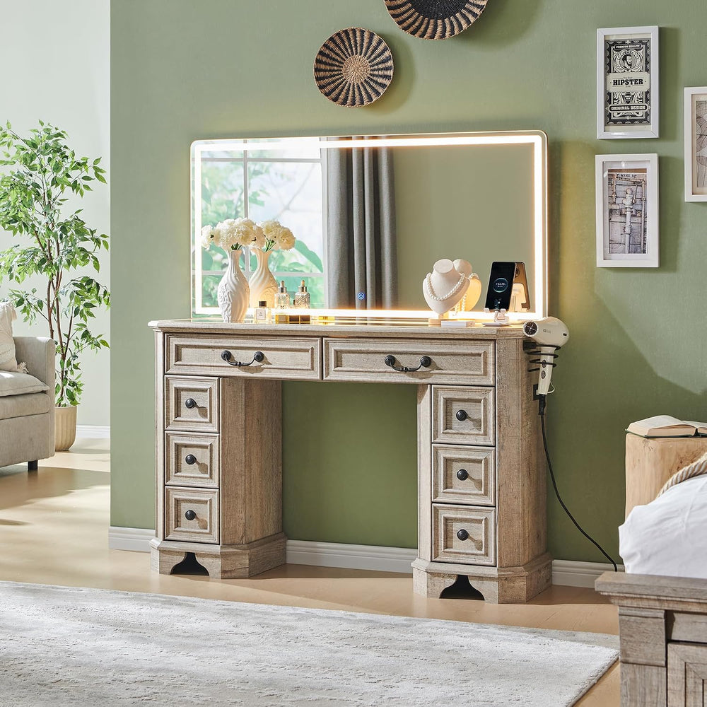 T4TREAM 48" Farmhouse Vanity Desk with Mirror and Lights,Makeup Vanity |...