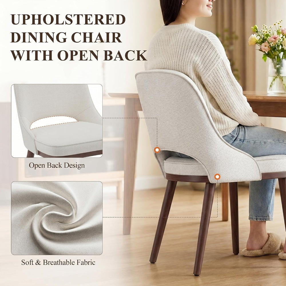 Modern Upholstered Chairs, Curved Open‑Back Fabric Kitchen Chairs(Set of 2)