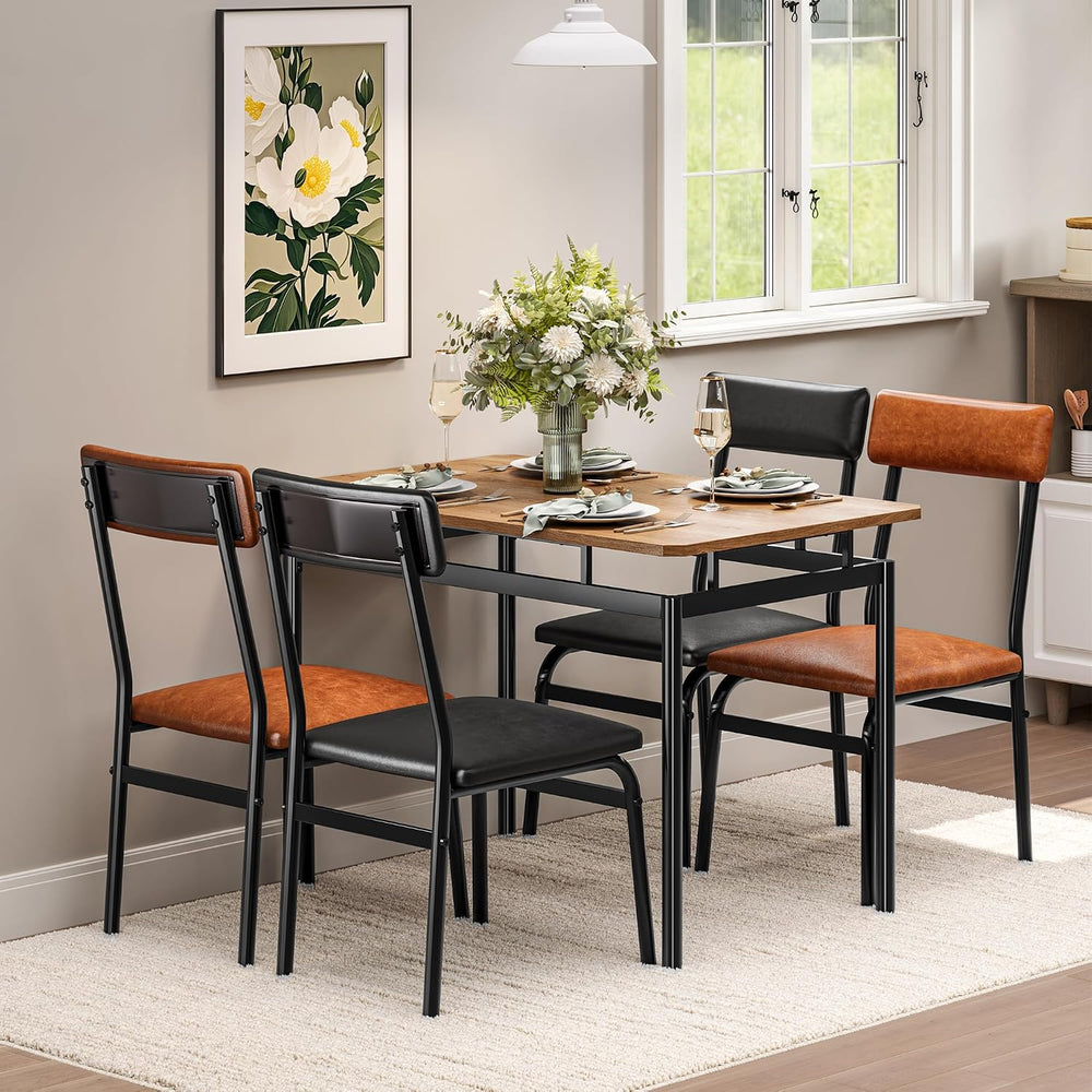 Takywep Dining Table Set for 4 – Wooden Kitchen Table with 4 PU Upholstered C...
