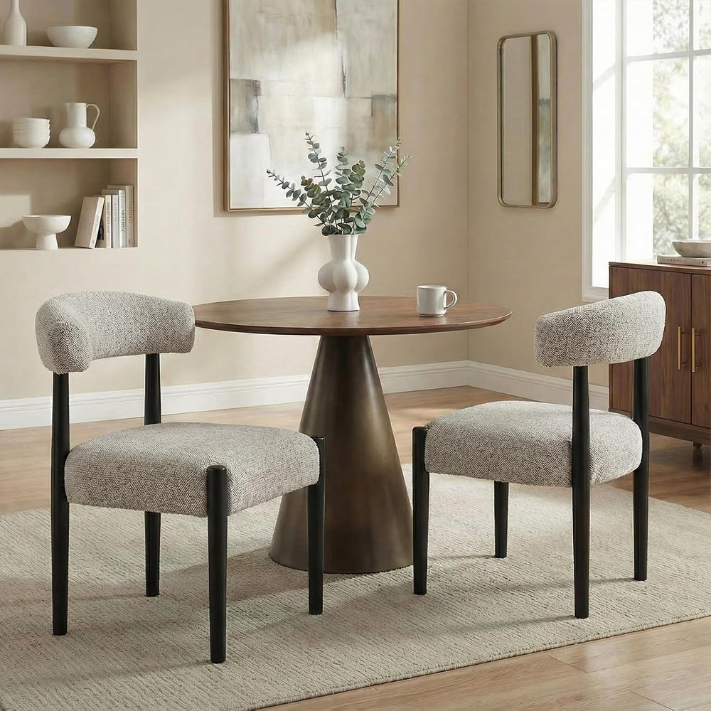 VKNOW Wooden Dining Chairs Set of 2 with Black Wood Legs, Curved Backrest