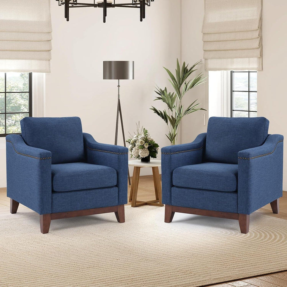 HAOMARKETS Vintage Upholstered Armchair Set of 2 with Nailhead Trim and Solid...