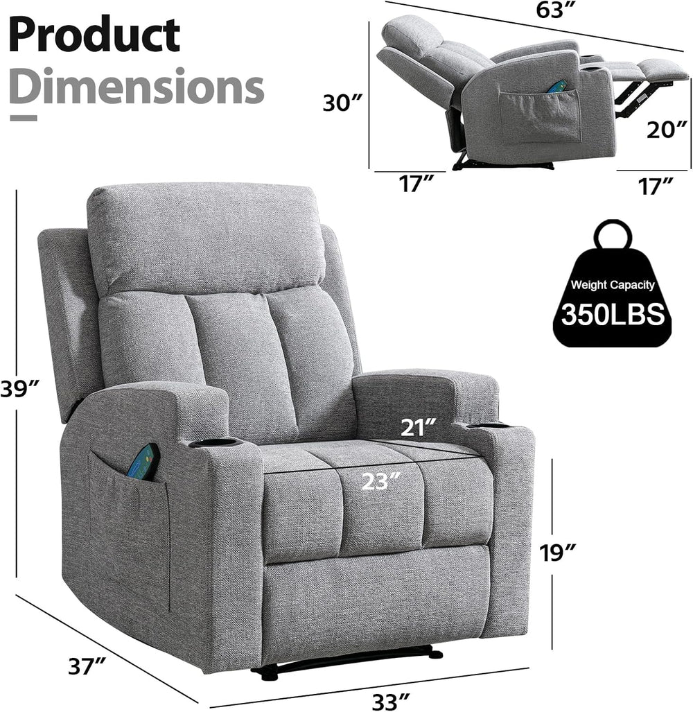 CANMOV Manual Recliner Chair with Massage and Heat,Comfy Recliner Chair Sofa ...