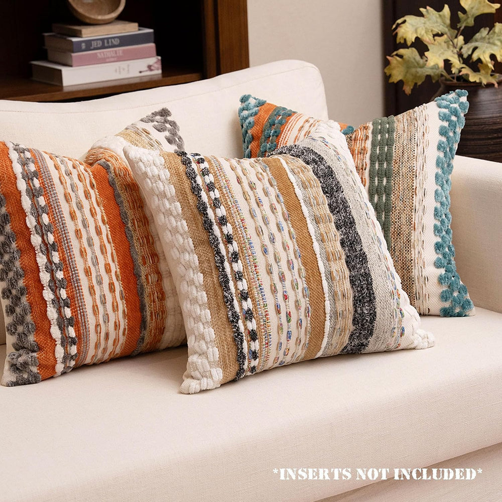 Boho Chenille Tufted Throw Pillow Covers 18x18 Inch Set of 2 Farmhouse Brown ...
