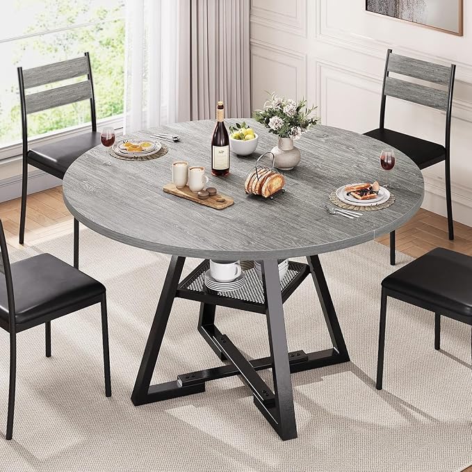 Round Dining Table for 4,Kitchen Dining Room Circle Dinner Pedestal Table,Spa...