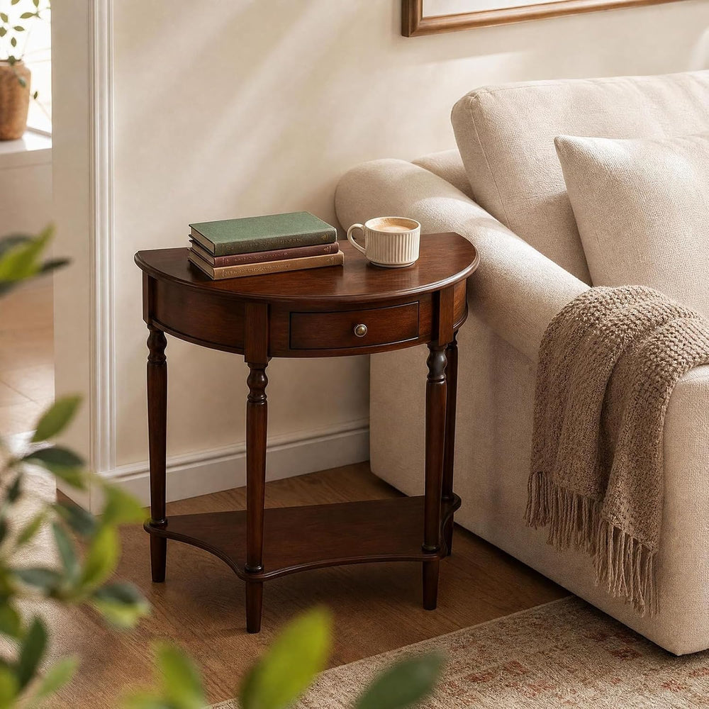 Half Moon Table, Table Solid Wood with Drawer Half-Moon Porch Side Elegant Vi...