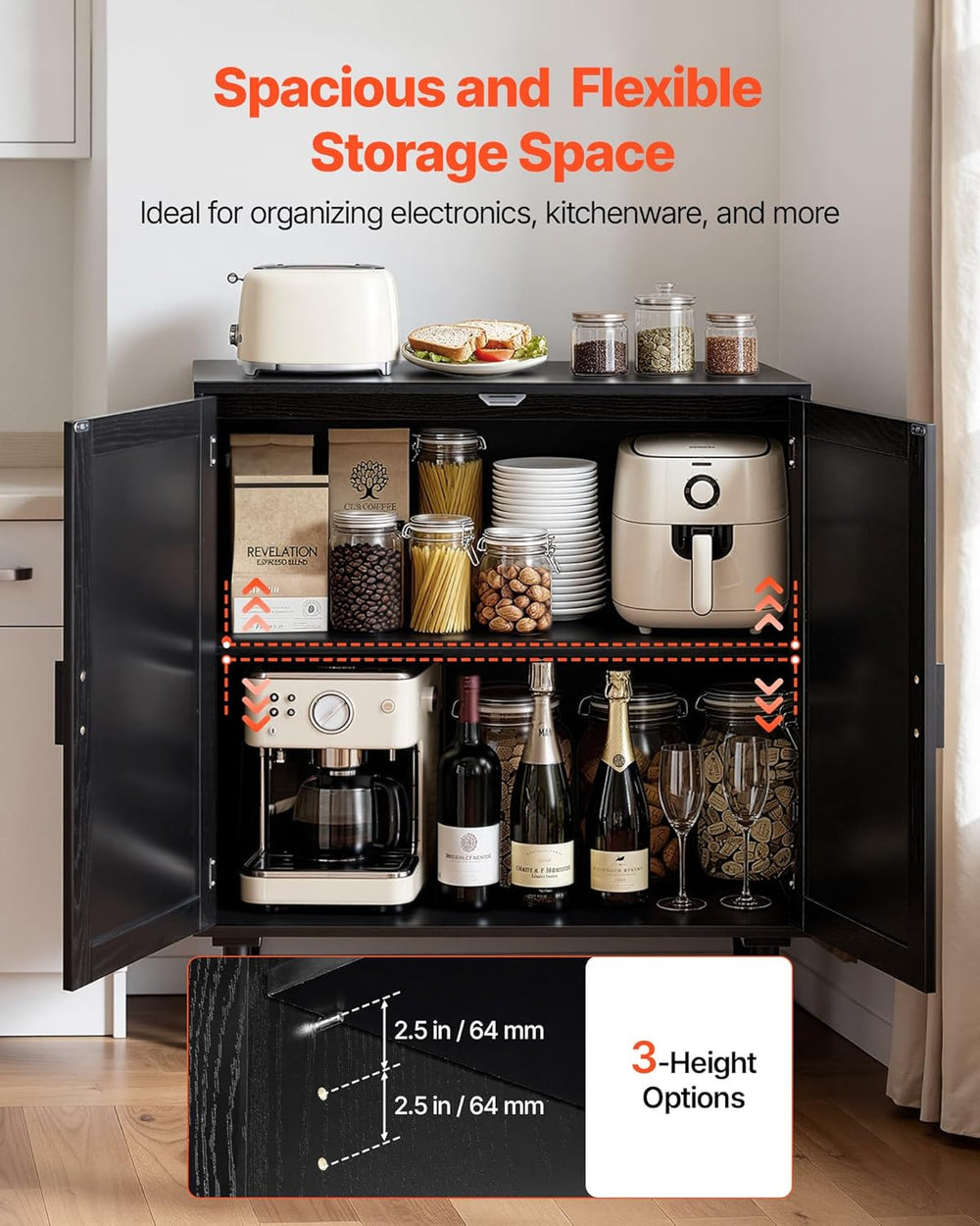 VEVOR Buffet Cabinet, Rattan Sideboard Cabinet with 2 Magnetic Doors and Adju...