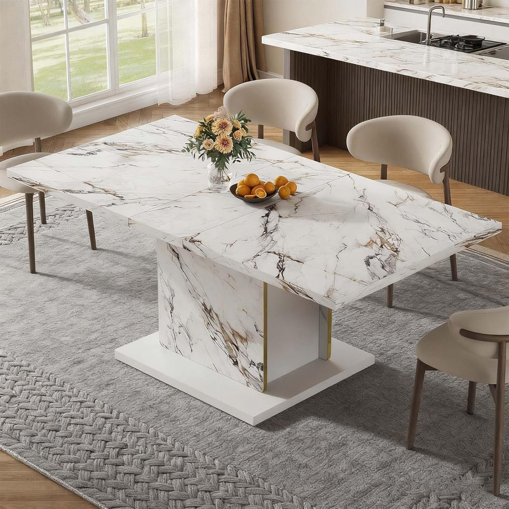 HOMISSUE 70" Faux Marble Dinner Table,Rectangle Modern White Dining Tabl...