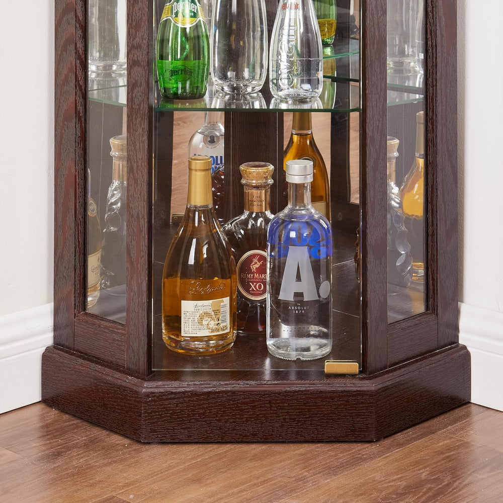 69" H Lighted Corner Curio Cabinet, 5-Tier Curio Glass Display Cabinet w...