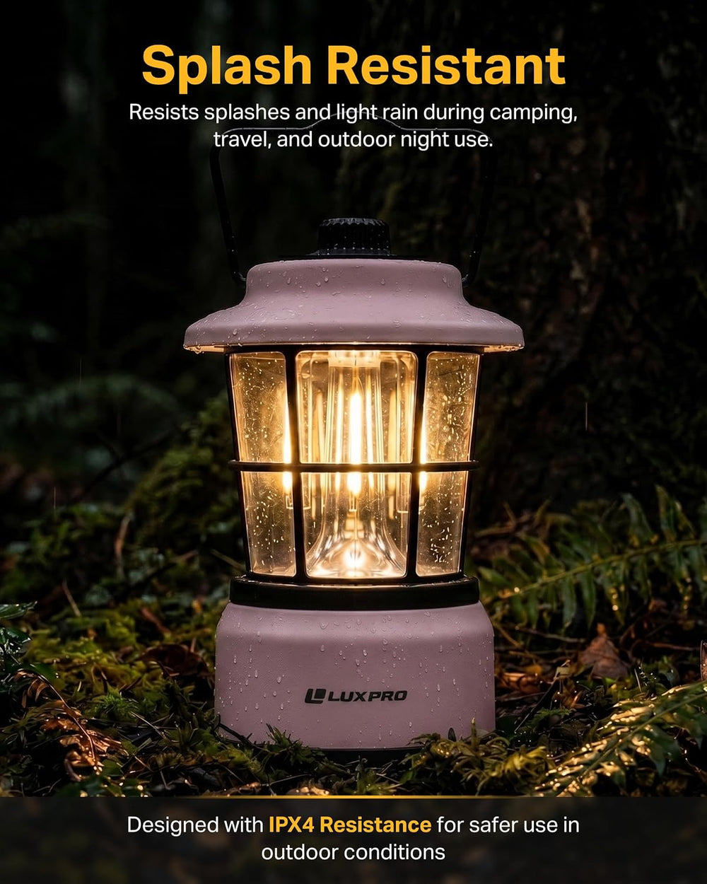 LUXPRO Rechargeable Retro Outdoor Lantern LED Camping Lantern, Pink,2 Pack