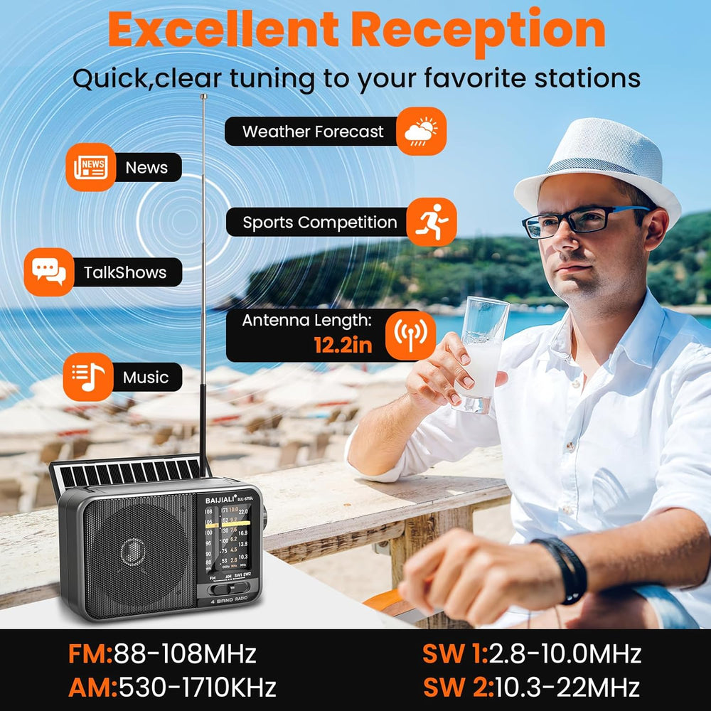 Solar-Powered Portable Radio, AM/FM/SW Radio with Loud Speaker Built-in