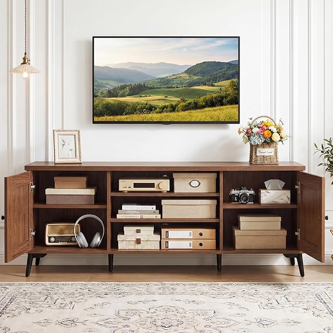 Giantex 2-Door TV Stand for TVs up to 65", Mid Century Modern Entertainm...