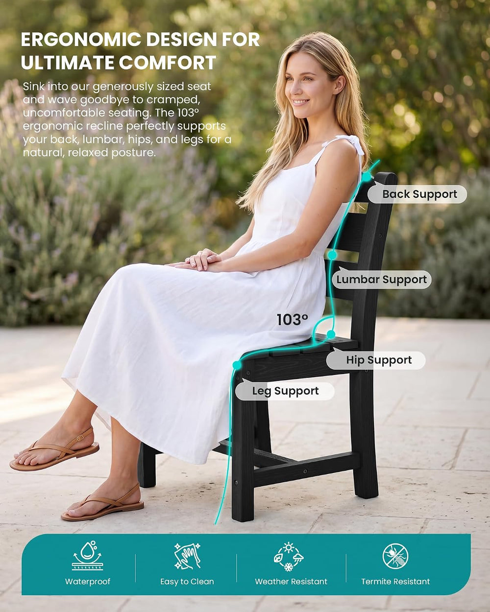SERWALL HDPE Dining Set for 6: 1 Umbrella Hole Table, 4 Armless + 2 Armchairs...
