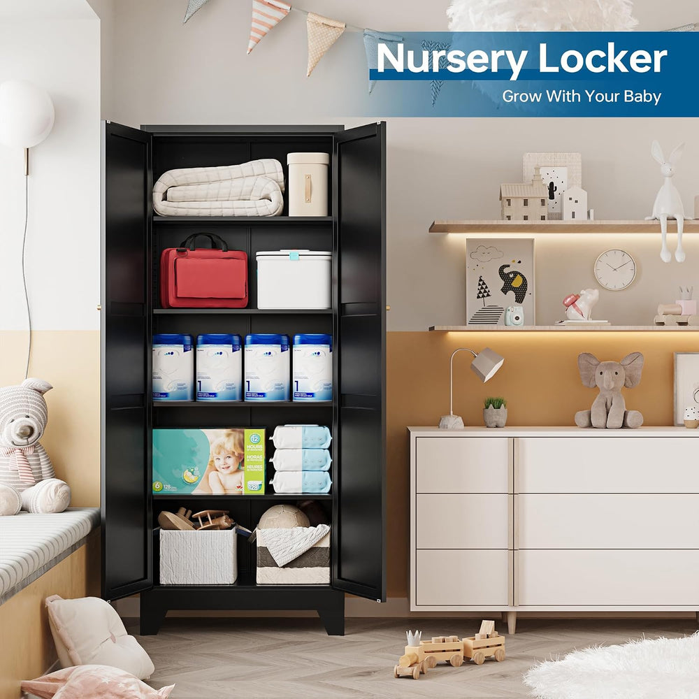 PEUKC 75" Farmhouse Metal Storage Cabinet with Doors and 4 Adjustable Sh...