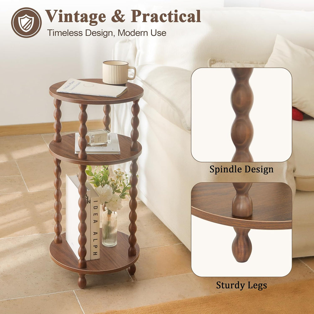 AWASEN Small Round End Table, Round Side Table with 3-Tier Open Shelf for Sma...