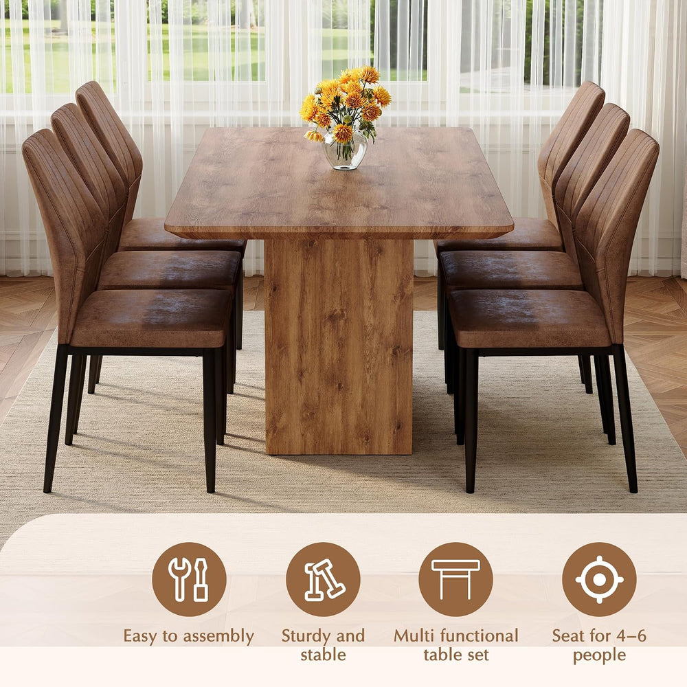 63'' Modern Dining Table Set for 6, Wooden Dining Table Chairs Set | ...