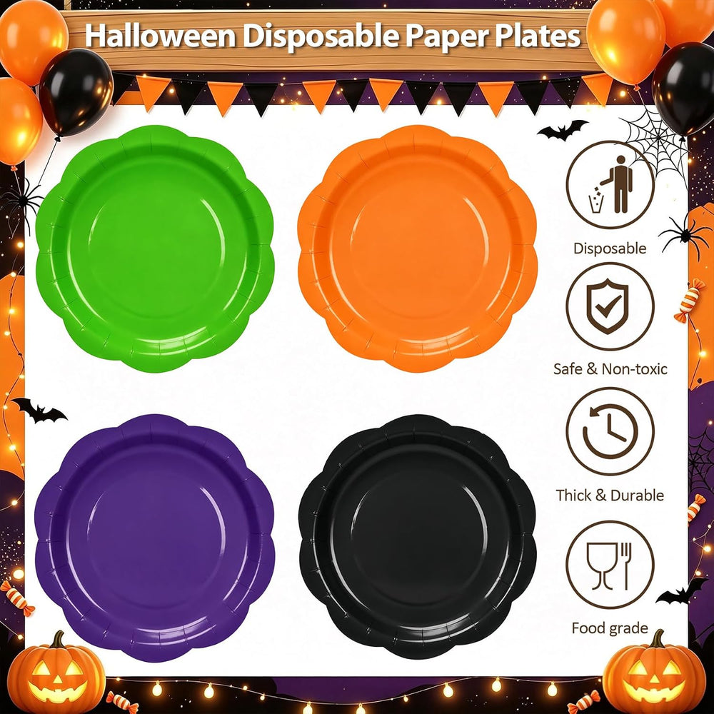 192Pcs Purple Orange Balck Plates and Napkins Party Supplies, Disposable 9โโ ...