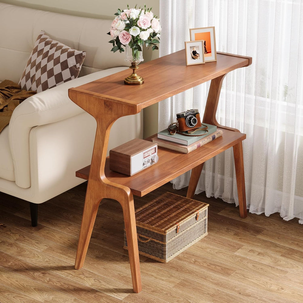 Tribesigns Set of 2 Solid Wood Side Table, 2-Tier Couch End Table with Storag...