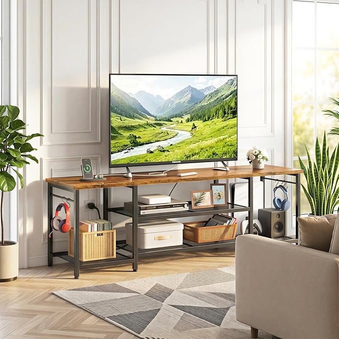 YGEOMER TV Stand for Up to 75 Inch TVs, Entertainment Center with Power Outle...
