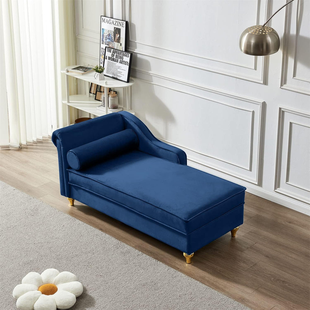 Polibi 60.6" Velvet Chaise Lounge Chair with Hidden Storage Space, Golde...