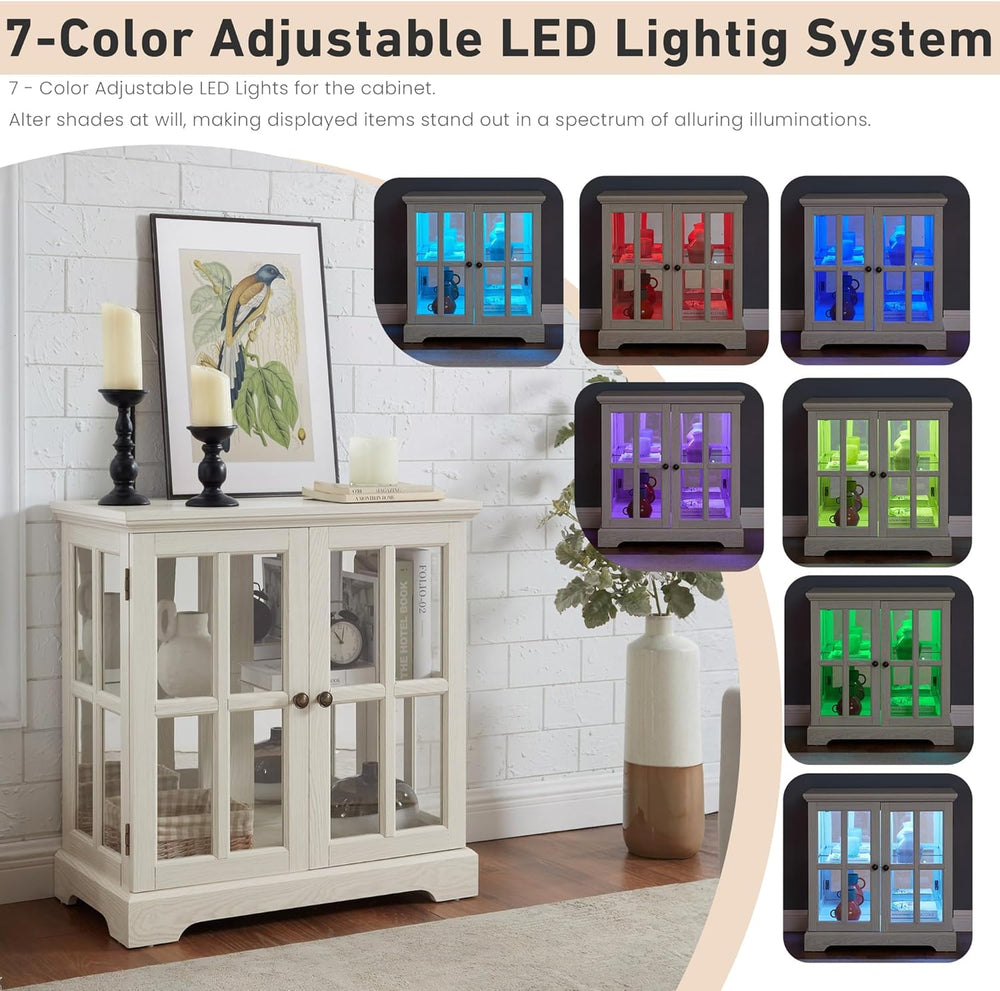 32" H LED Accent Curio Cabinet with 7 Color Lights for Collectibles, Mod...