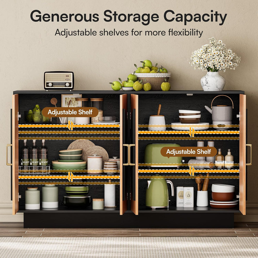 29" Fluted Modular Buffet Cabinet with Arched Doors & Gold Handles, ...