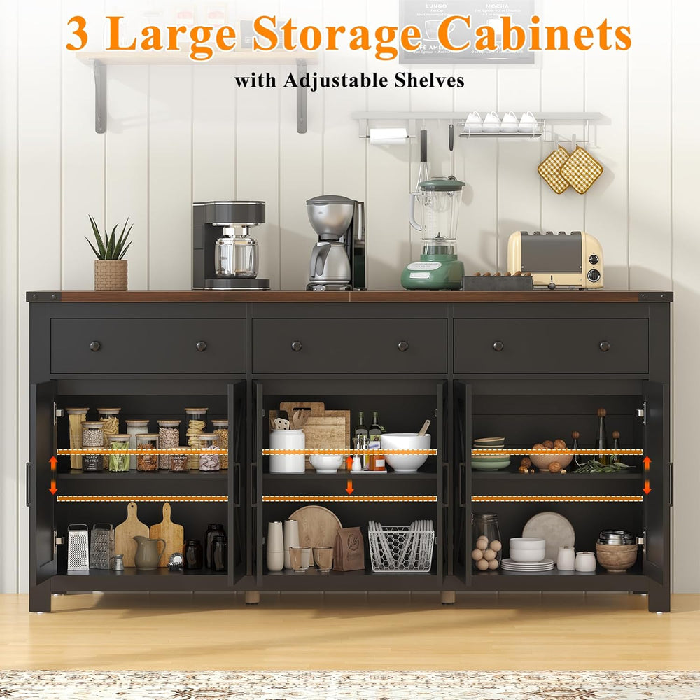 VVFLU 71" Large Sideboard Buffet Cabinet with Storage, Farmhouse Coffee ...