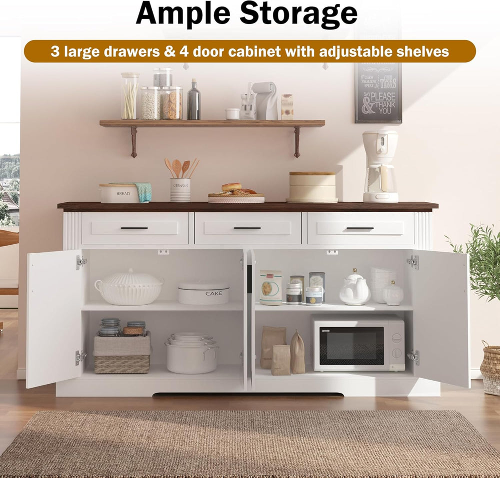 Modern Freestanding Storage Cabinet with Drawers Shelves and Countertop, Buff...