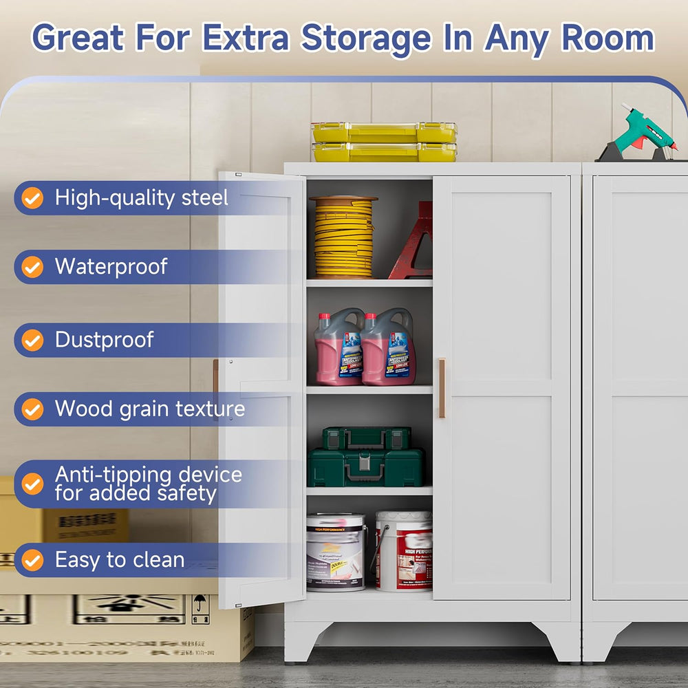 46.06" White Metal Storage Cabinet, 2 Door Adjustable Shelves Freestandi...