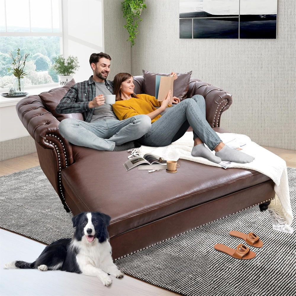 63" Oversized Chaise Lounge Chair, Double Chaise Lounges Sofa, Faux Leat...