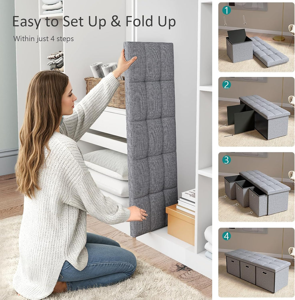 43 Inches Folding Storage Ottoman Bench with Drawers,End of Bed Foot Rest Sto...