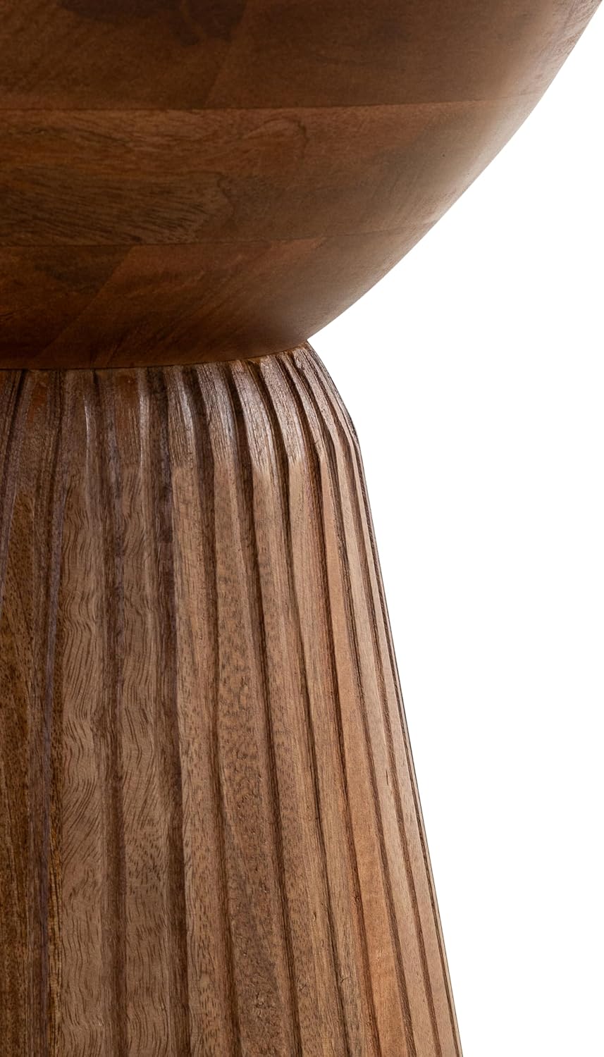 Albany Living Marble Top Mango Wood Pedestal Side Table, Natural | Fully Asse...
