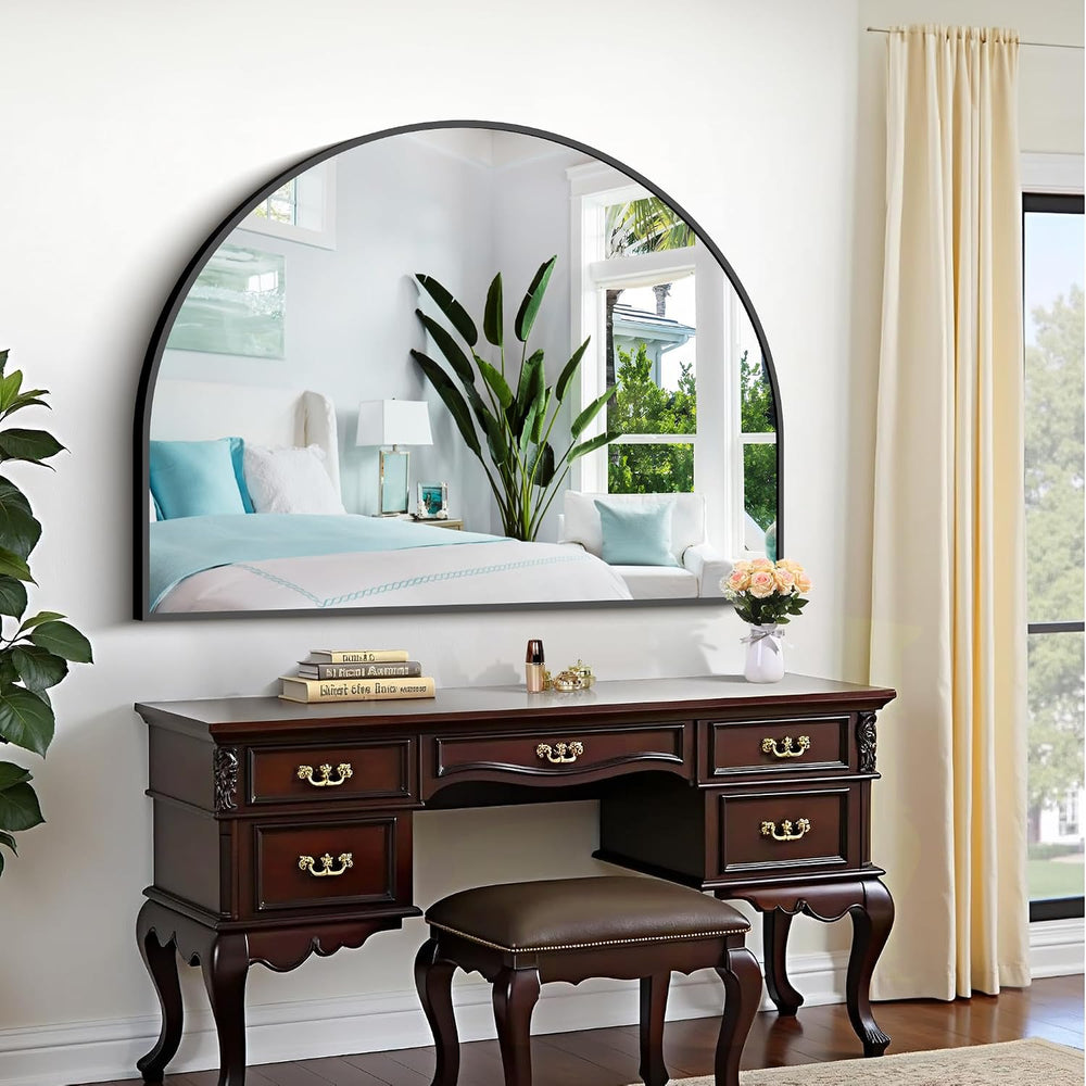 CIRCUMI Arched Wall Mirror, 48"x36" Black Arched Mirror for Entrywa...