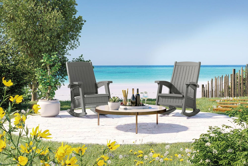 Suncast Outdoor Patio Rocking Chair with Under-Seat Storage, Stylish Faux Woo...