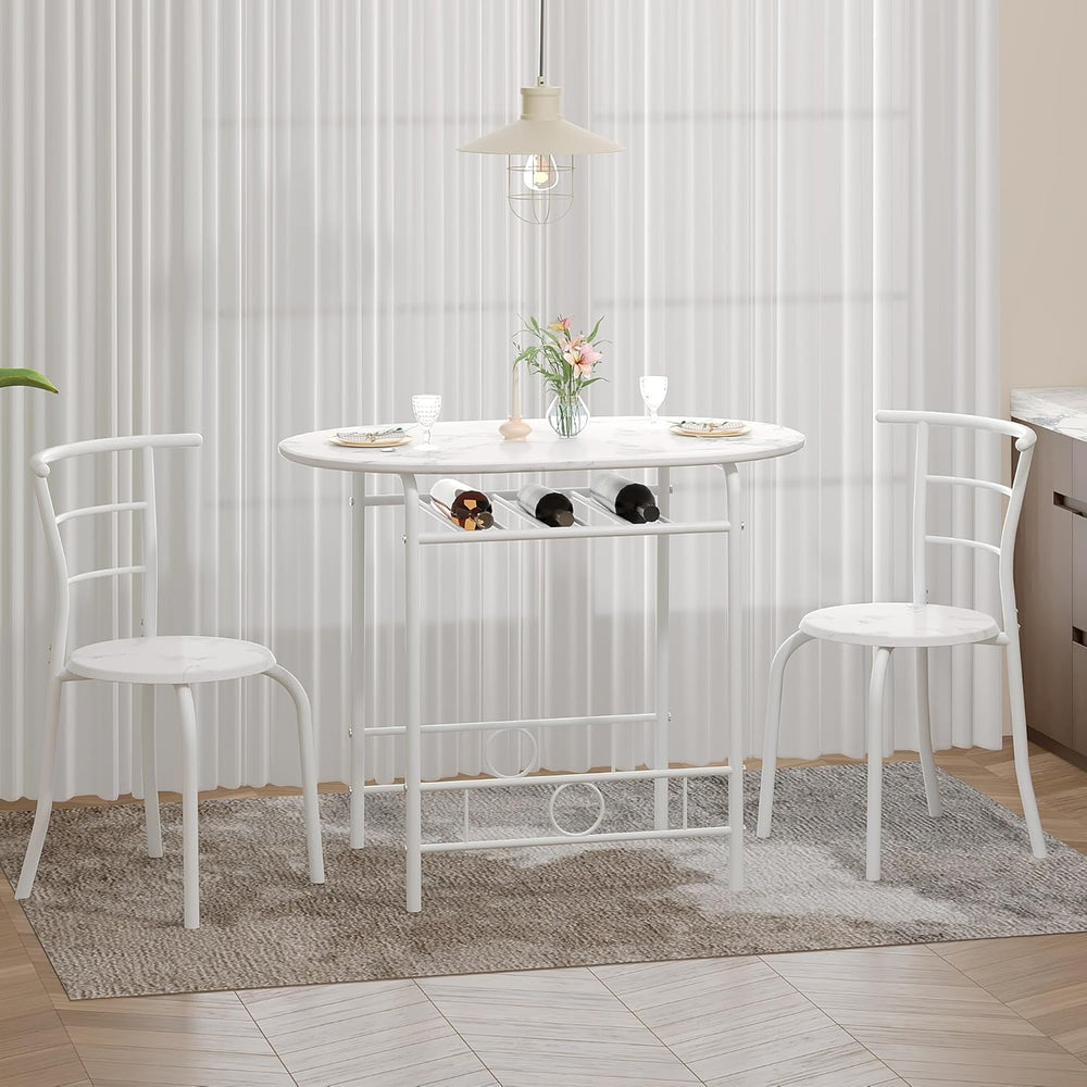 VECELO 3-Piece Dining Table Set for Kitchen Breakfast Nook, Faux Marbled Oval...