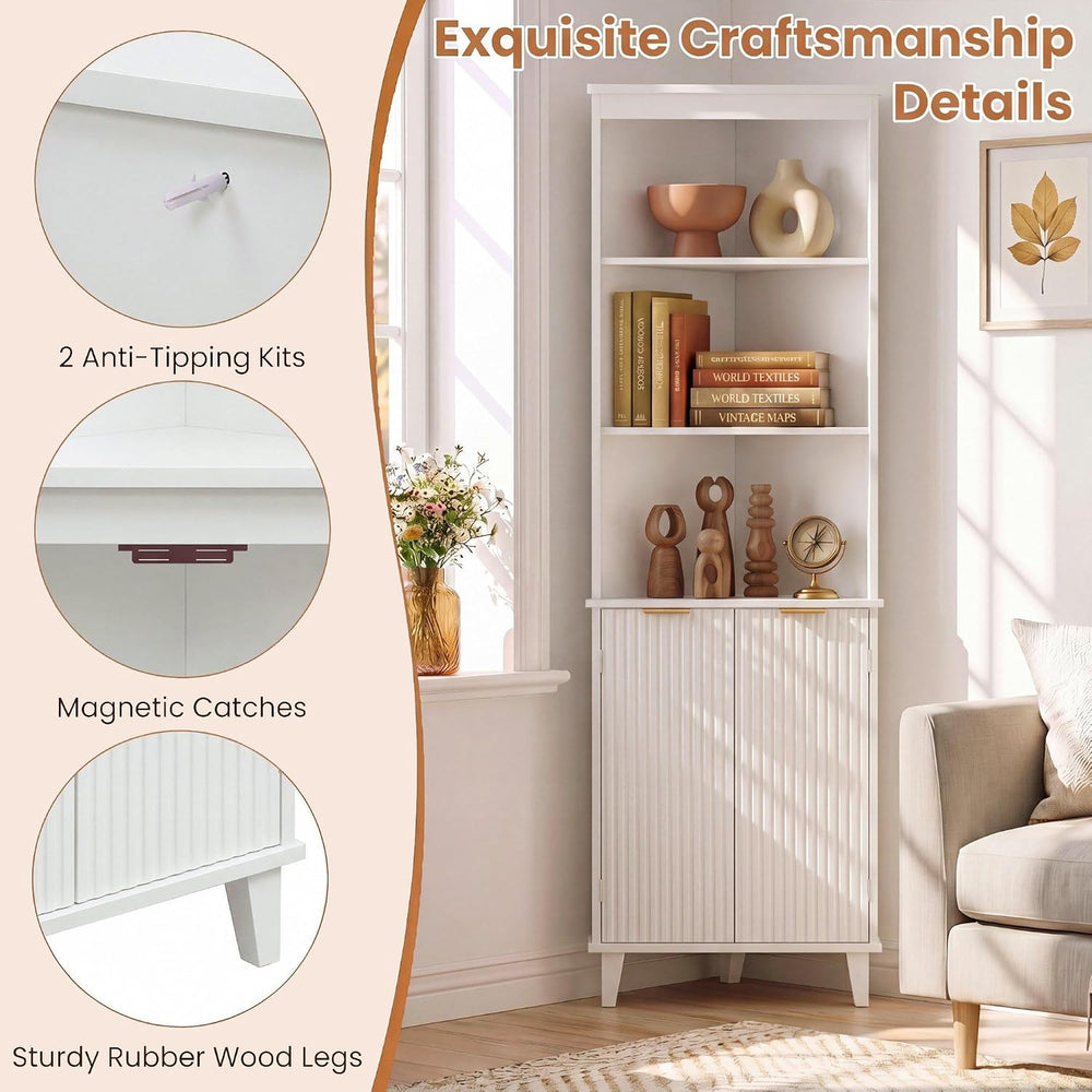 COSTWAY 68" Tall Corner Cabinet with Fluted Doors
