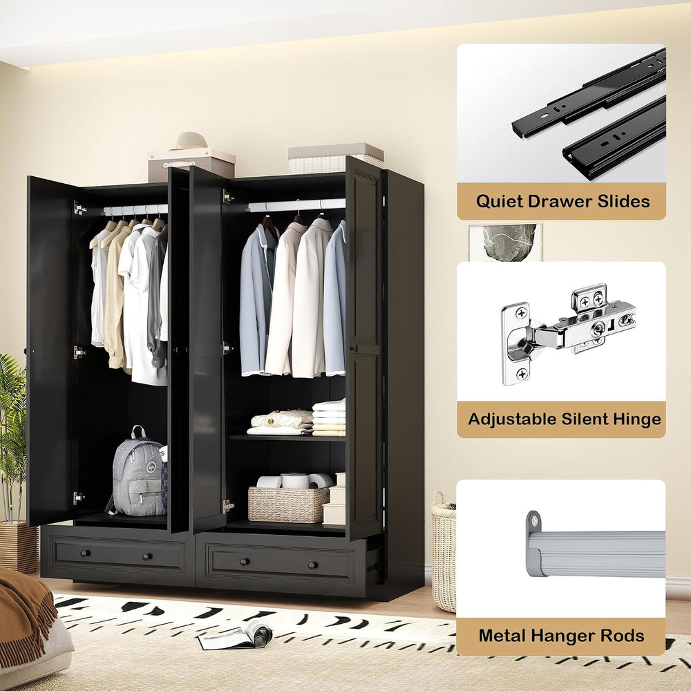 Armoire Wardrobe Closet with Drawer: Bedroom Wardrobe Closet for Hanging Clot...