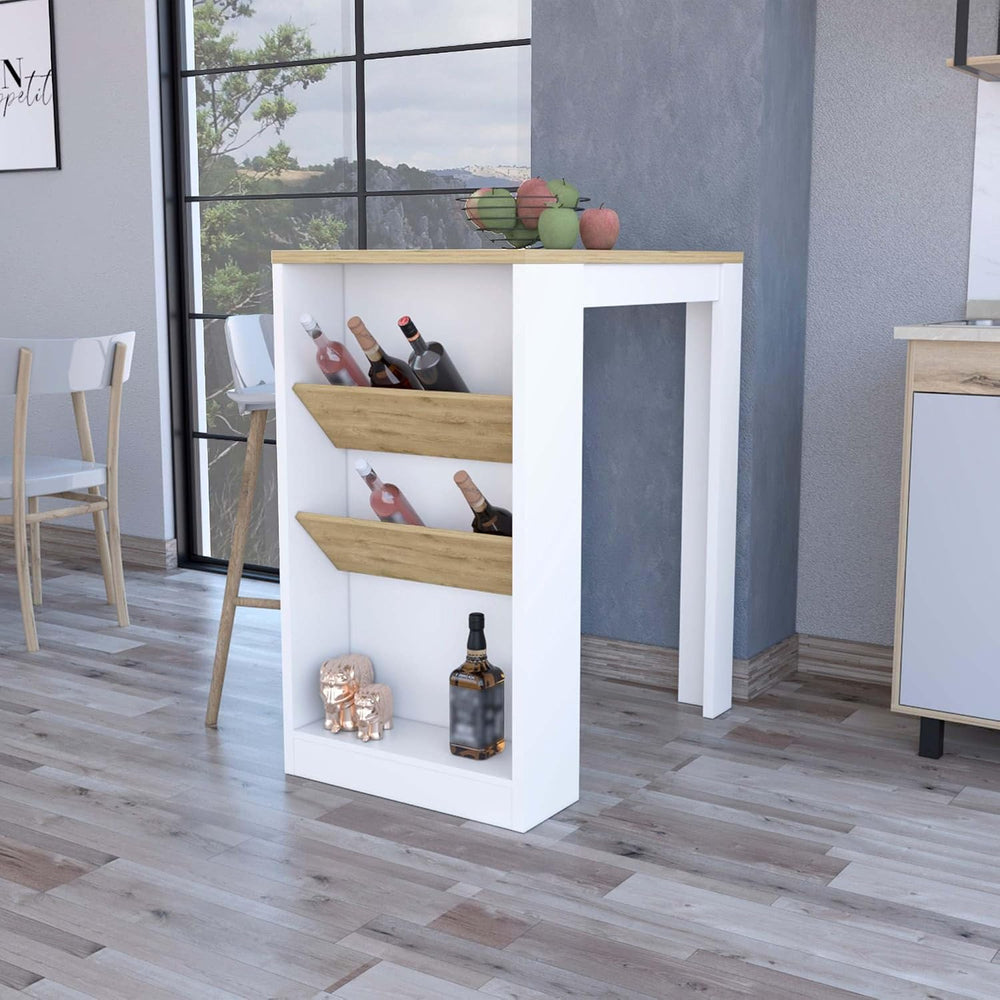 Wine Storage Pedestal Kitchen Island White and Macadamia | Three-tier design ...