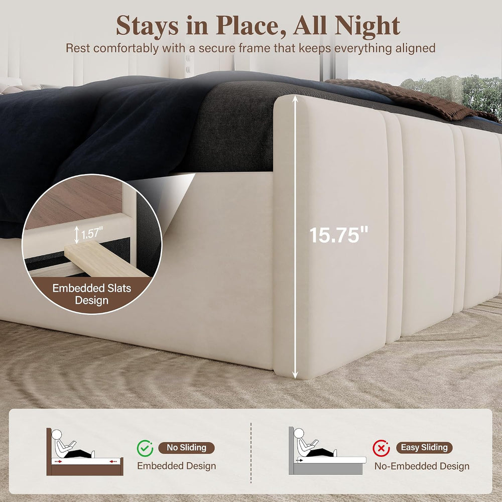 Queen Bed Frame with 65.75" Tall Headboard, Beige
