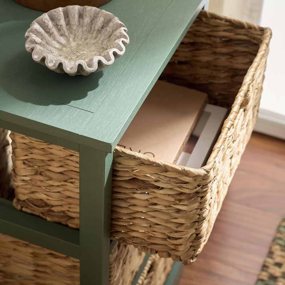 SAFAVIEH Furniture - Halle 3-Basket Side Table - Dusty Green - Solid Wood - C...